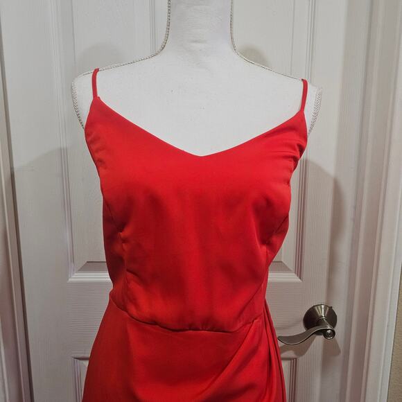 Laundry by Shelli Segal Red Satin Wrap Dress Size 10 - Picture 2 of 6